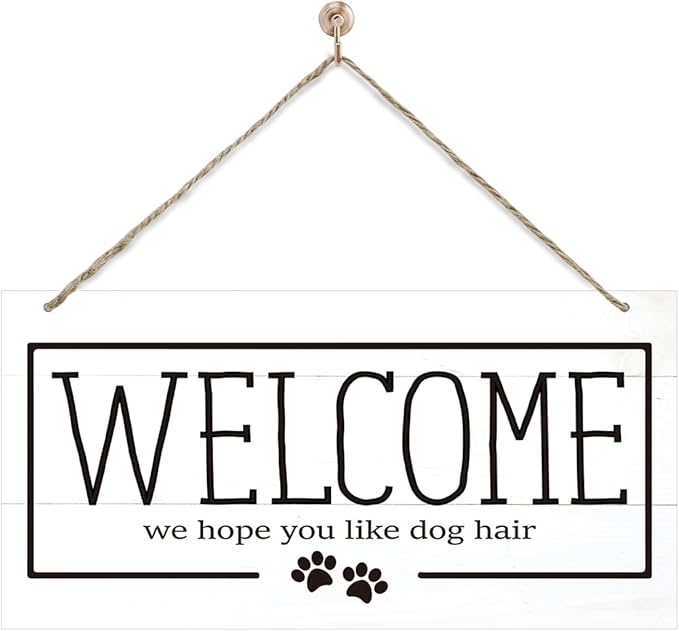 Welcome Sign for Front Door, Welcome Decor Wooden Hanging Sign for Dog Lover by corner+wind