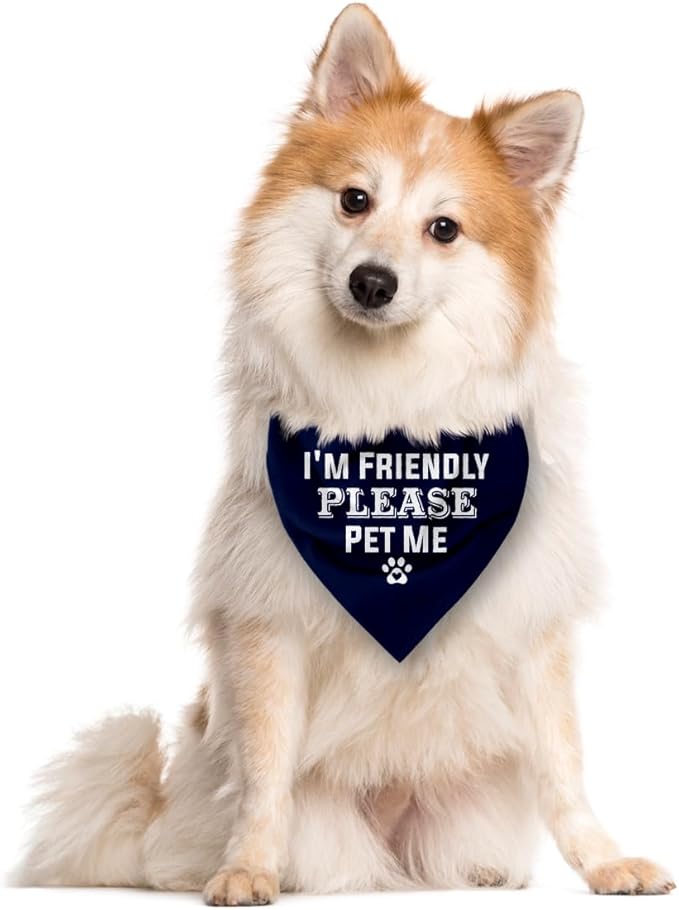 I'm Friendly Please Pet Me Dog Bandana, Dark Blue Dog Bandana, Funny Cute Pet - Image 2