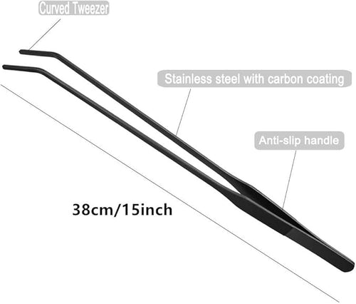 15 inch Black Curved Aquarium Tweezers Stainless Steel Curved Tweezer - Image 2