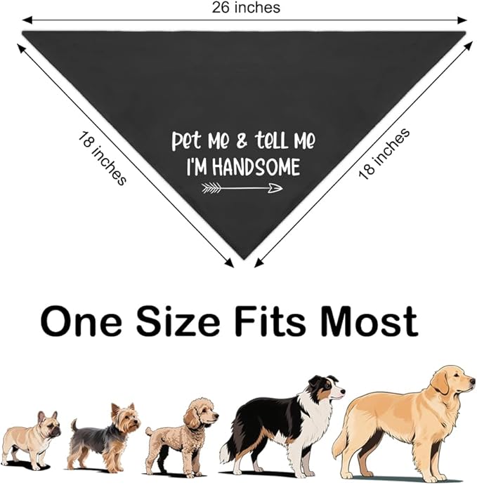 Pet Me and Tell Me I'm Handsome Black Dog Bandana, Humor Cute Puppy Scarf - Image 2