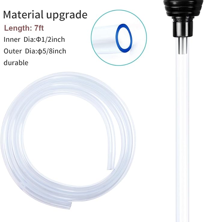 7ft Aquarium Gravel Vacuum Cleaner, Fish Tank Water Changer, Hand Pump Siphon - Image 3