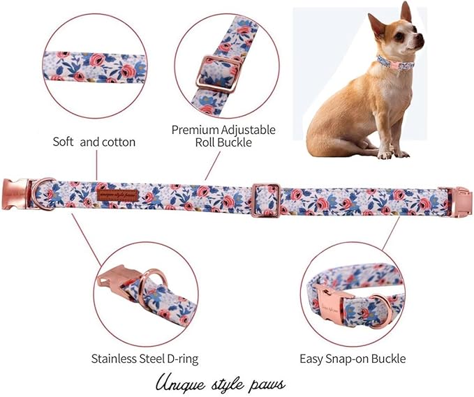 Unique style paws Dog Collar Metal Buckle Red Rose Puppy Collar Flower Gift - Image 2
