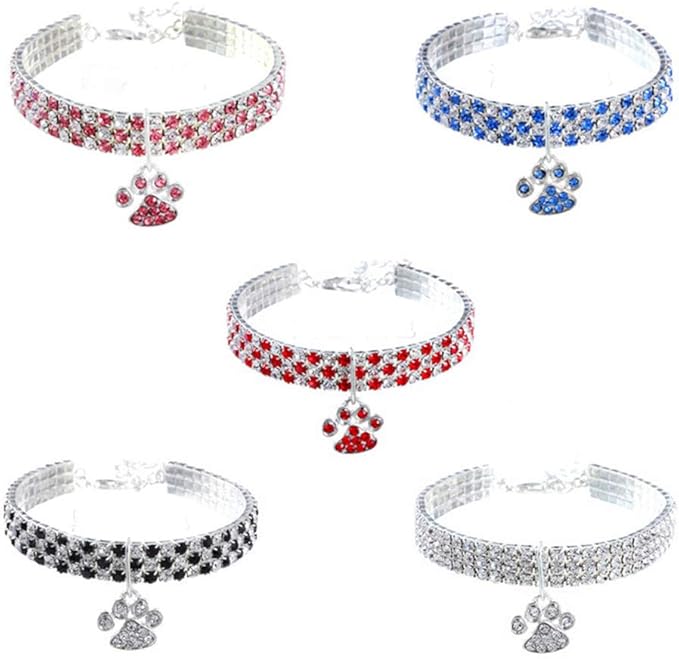 Pet Collar with Diamonds, Adjustable Crystal Diamond Elastic Heart Claw Pendant - Image 4