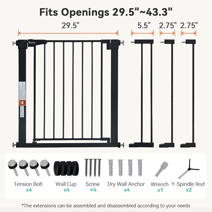 COMOMY 30" Tall Baby Gate for Stairs Doorways, Fits Openings 29.5" to 43.3" Wide - Image 6