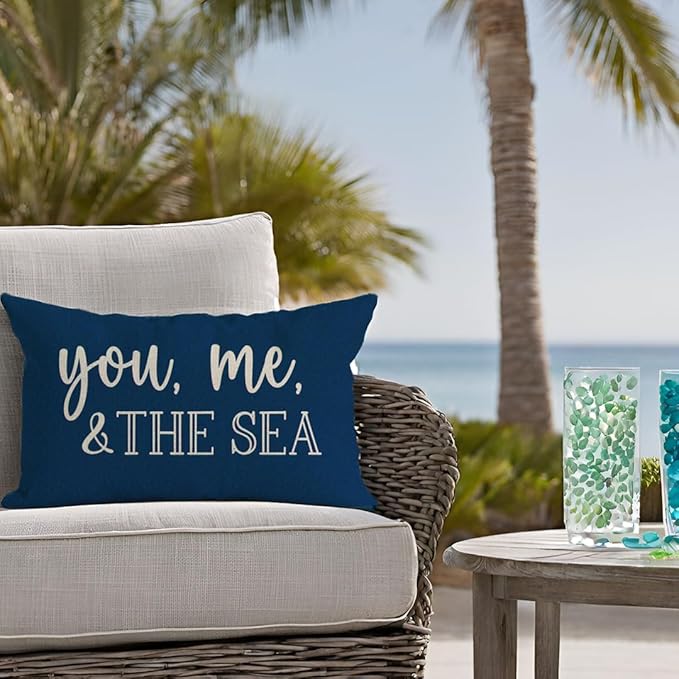 PANDICORN Summer Beach Throw Pillow Cover 12x20 Inch Sayings You Me and The Sea - Image 6