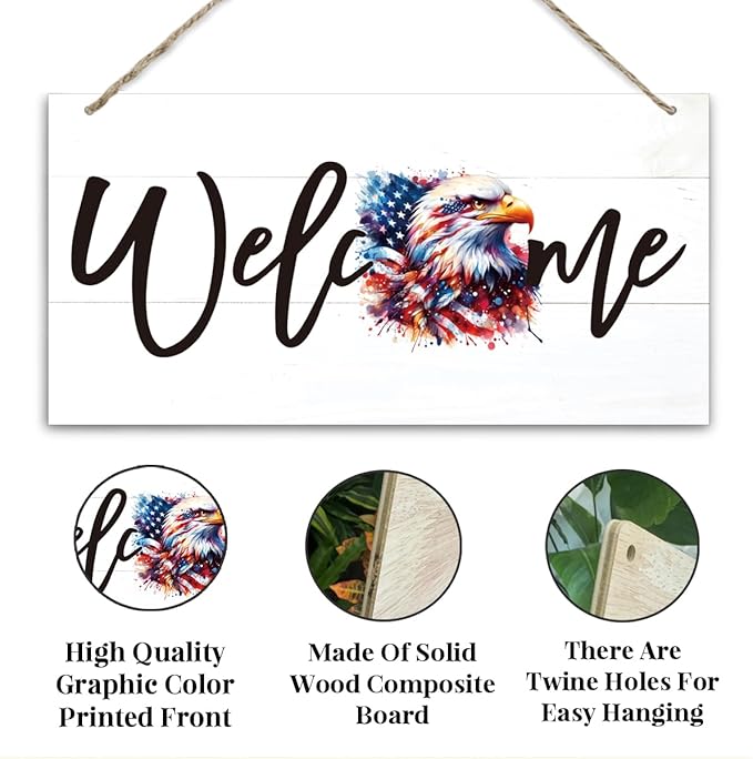 Welcome Sign for Front Door, Welcome Decor Wooden Hanging Sign for Wall Decor - Image 3