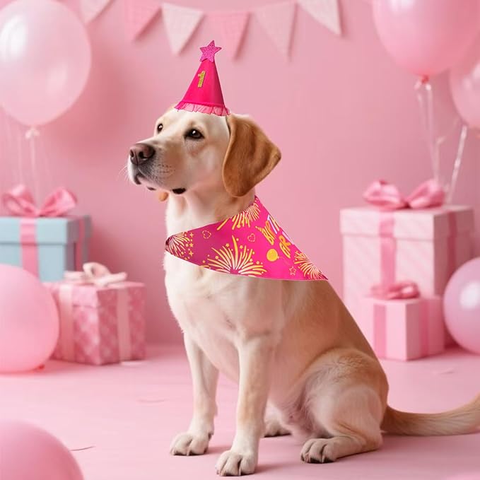 Dog Birthday Bandana Set Rose Pink, Dog Birthday Party Supplies - Image 8