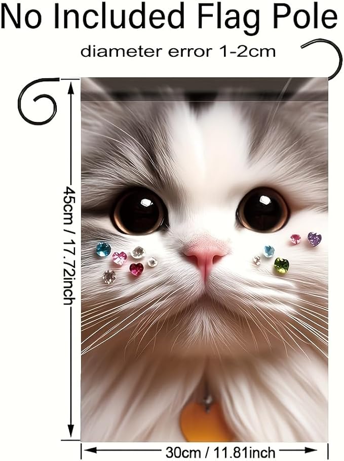 Cute Cat Garden Flag 12x18 Inch Double Sided Outdoor Yard Banner Adorable White - Image 3