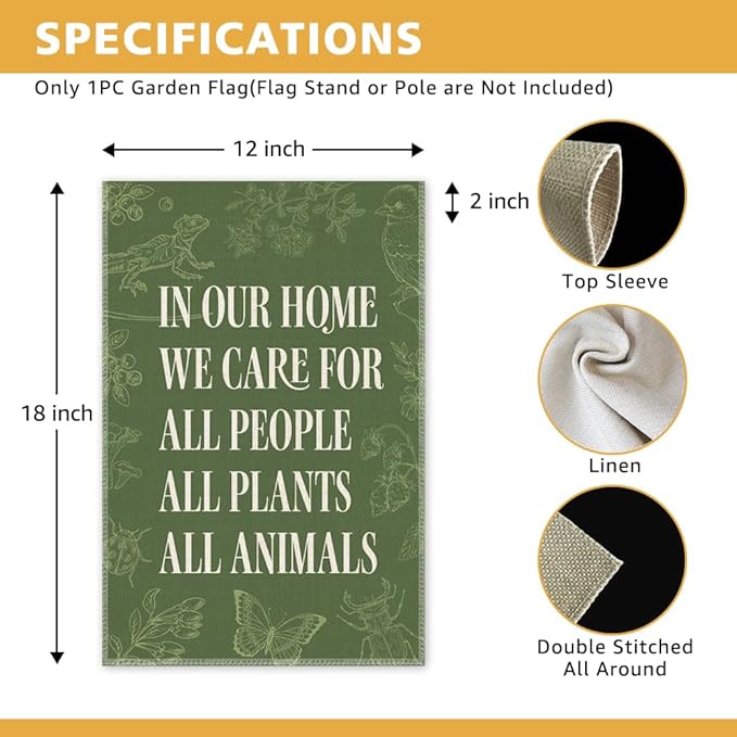 In Our Home We Care for All People Plants Animals Garden Flag, Double Sided - Image 2