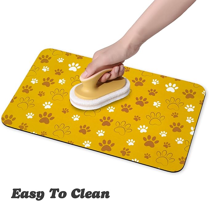 Dog Food Mat, Absorbent Water Bowl Mats Cat Pet Feeding Placemats Yellow 12 * - Image 4