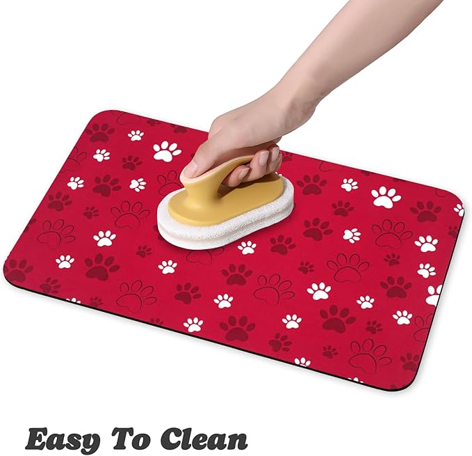 Dog Food Mat, Absorbent Water Bowl Mats Cat Pet Feeding Placemats Red 17 * 30 - Image 4