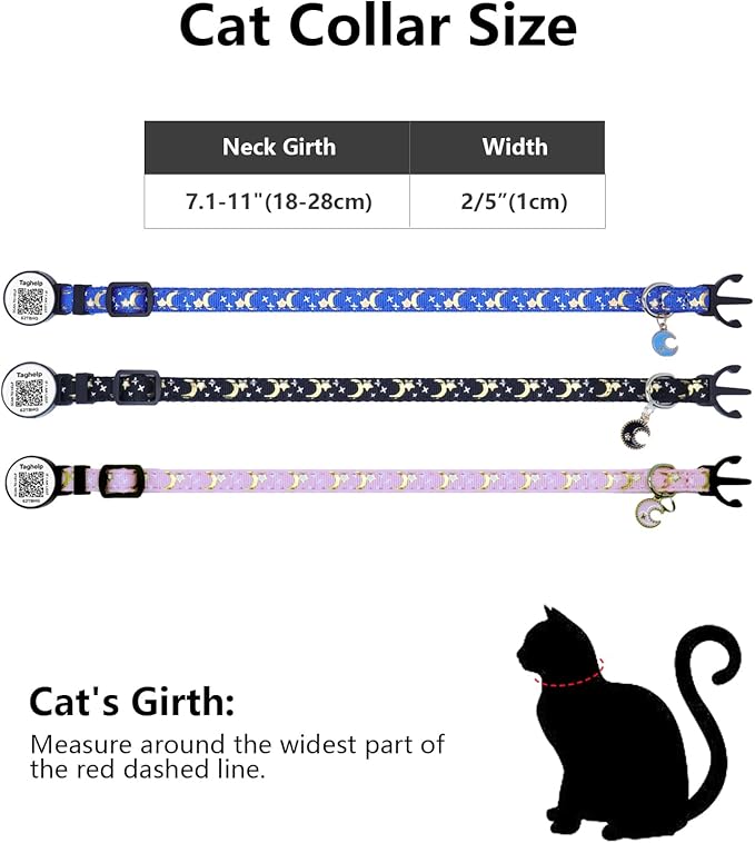 Cat Collar Stars and Moon, Reflective no Bell, Solid & Safe Collars - Image 3