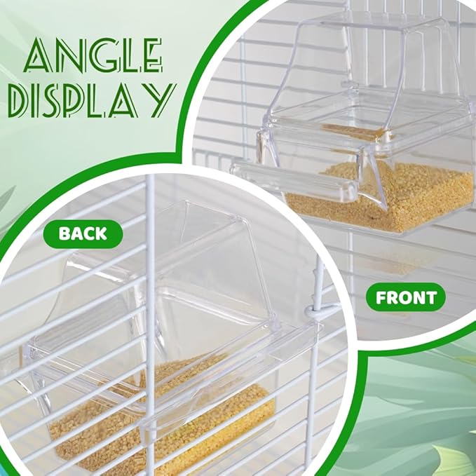 4 Pack Bird Feeders for Cage, No Mess Clear Hanging Parrot Food Bowl, Plastic - Image 4