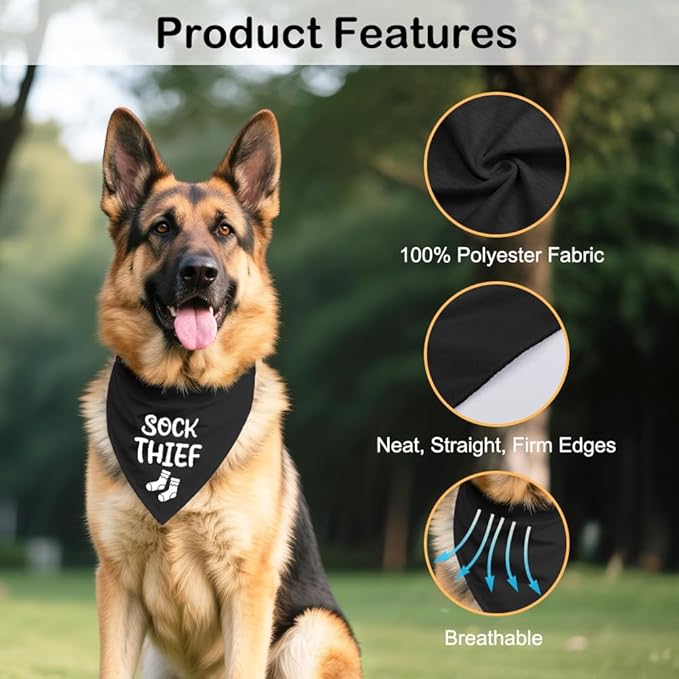 Sock Thief Black Dog Bandana, Puppy Fashion Accessory - Image 3
