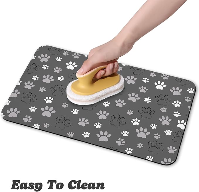 Dog Food Mat, Absorbent Water Bowl Mats Cat Pet Feeding Placemats Dark Gray 16 - Image 4