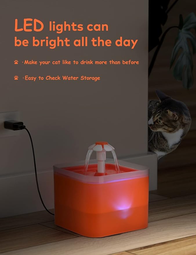 Cat Water Fountain Orange Cute: Waterfall Cat Fountain - 67oz/2L Quiet Water - Image 6