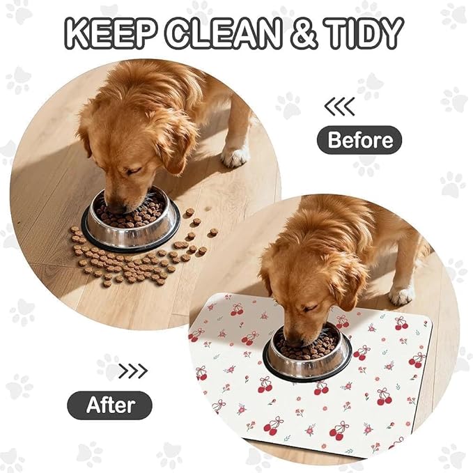 Dog Food Mat for Pet Cat Food Mat, Cherry Absorbent Quick Dry Dog Bowl Mats for - Image 2