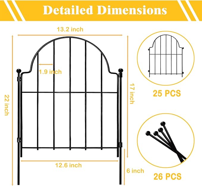 Garden Fence, 17in x 27.5 ft Arched Rustproof Metal No Dig Fence Garden Fence - Image 4