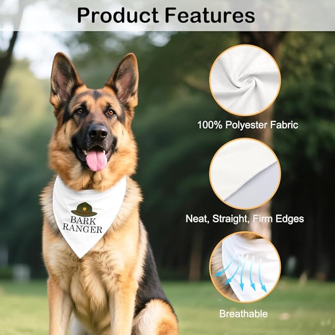 Bark Ranger White Dog Bandana, Funny Puppy Scarf Photo Prop - Image 3