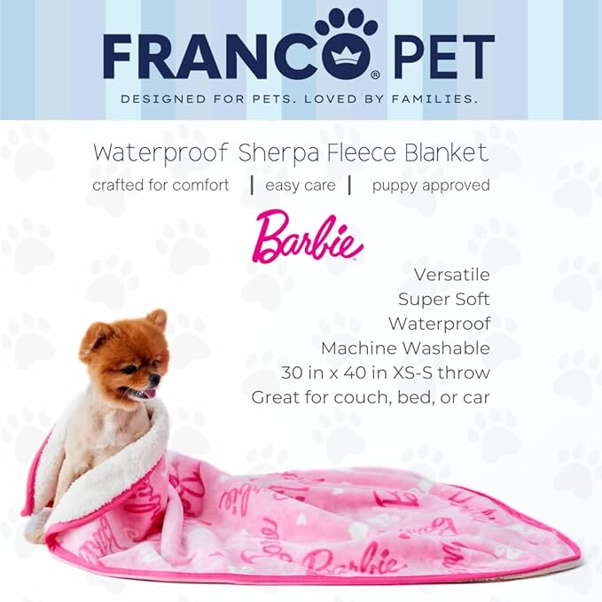 Franco Pet Barbie Super Soft Cozy Waterproof Sherpa-Backed Blanket Throw - Image 2