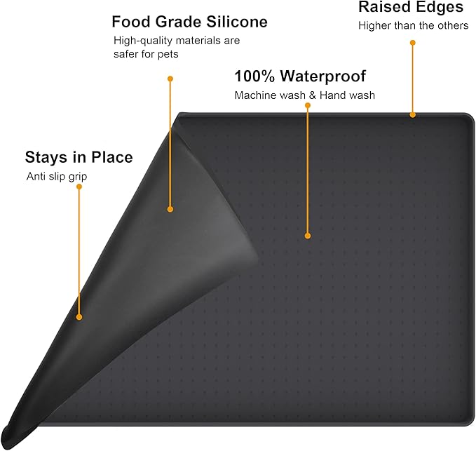 Mofason Pet Food Mat Waterproof Dog Mat 24”x16” Large – 0.5” inch Raised Edge - Image 5