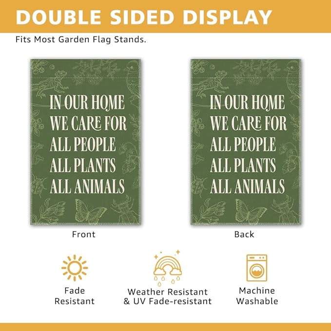 In Our Home We Care for All People Plants Animals Garden Flag, Double Sided - Image 3