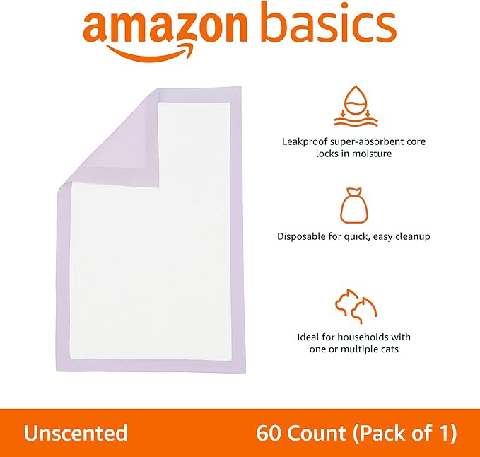 Amazon Basics Cat Pee Pads, Odor Control, Super Absorbent, Disposable, - Image 2