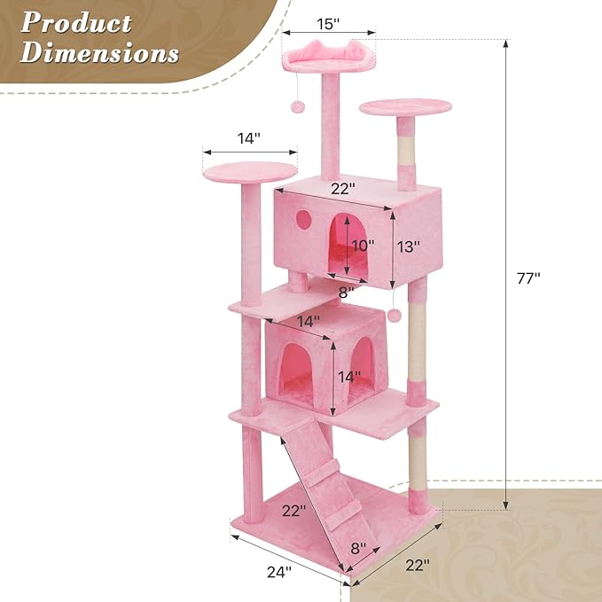Athena Collection Cat Tree, 77 Inch Cat Tower - Image 2