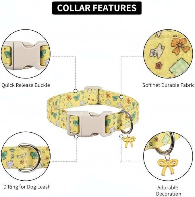 Cute Dog Collar with Yellow Bow Pattern, Girl Dog Collar - Image 2