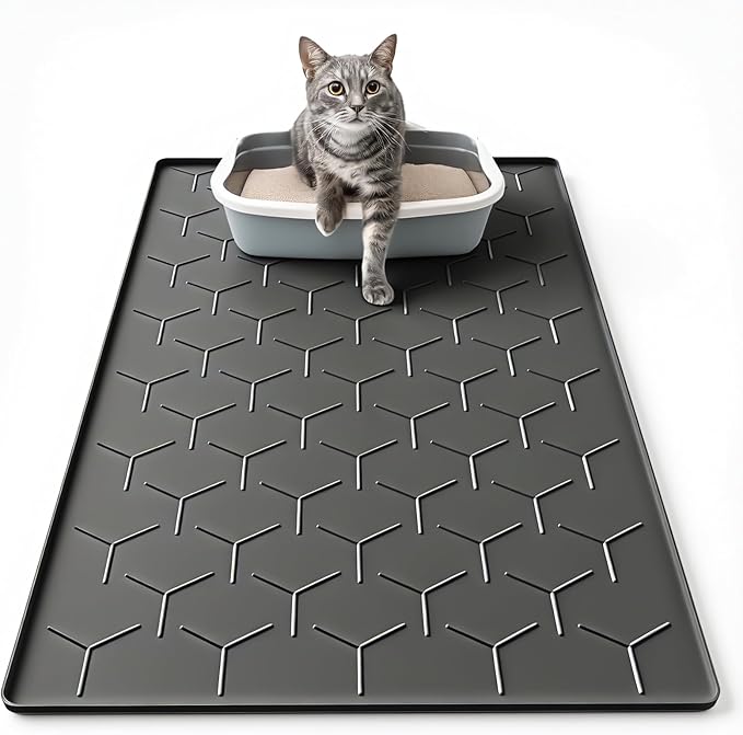 Silicone Cat Litter Trapping Mat, Large Waterproof 34" X 22" Cat Litter Box Mat by Garoopion