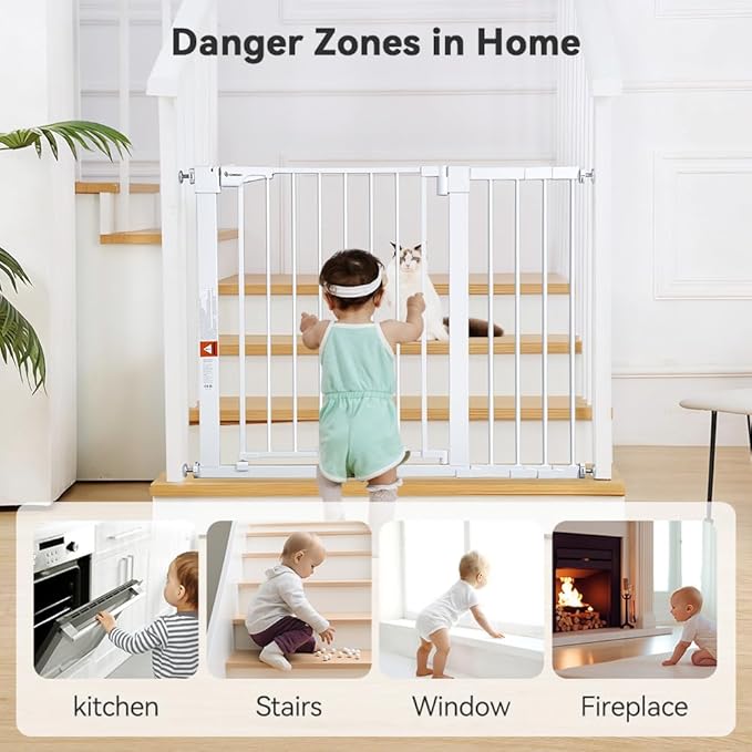COMOMY 30" Tall Baby Gate for Stairs Doorways, Fits Openings 29.5" to 43.3" Wide - Image 3