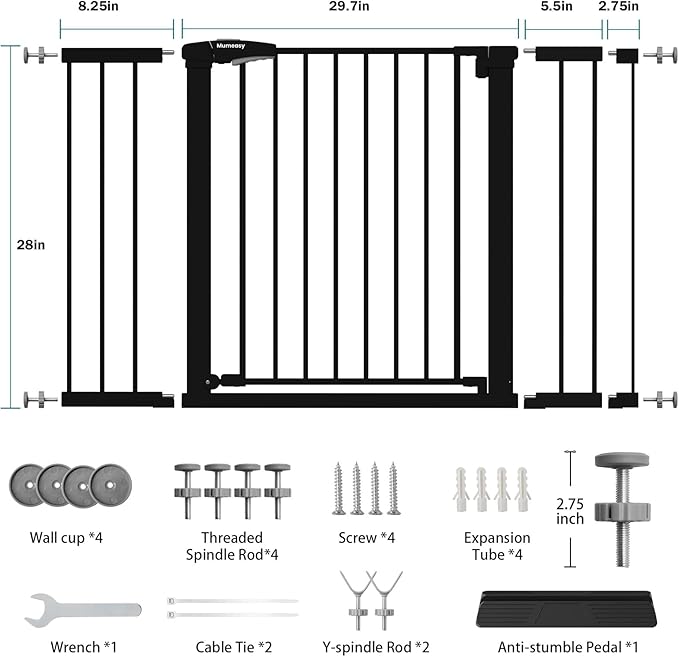 Mumeasy 29.7–48" Baby Gate for Stairs, Dog Gate for Doorways, Auto Close Child - Image 2