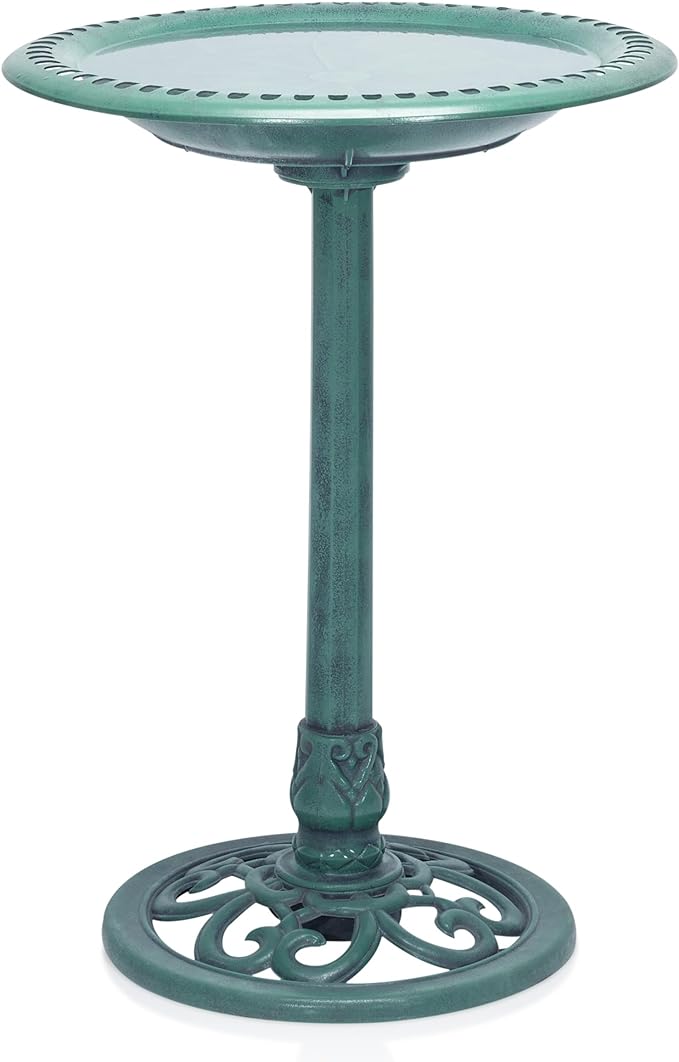 Alpine Corporation TEC116 Outdoor Aged Green Pedestal Birdbath - Image 3