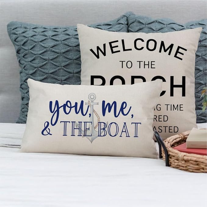 PANDICORN Lake Throw Pillow Cover 12x20 Inch Blue Words You Me and The Boat - Image 6