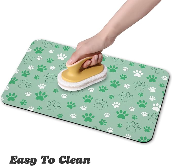 Dog Food Mat, Absorbent Water Bowl Mats Cat Pet Feeding Placemats Green 12 * 20 - Image 4