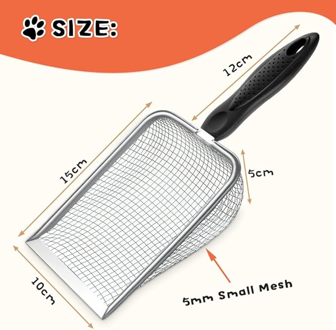 Cat Litter Scoop, Sturdy Litter Cleaner Corner Shovel, Stainless Steel Mesh - Image 3