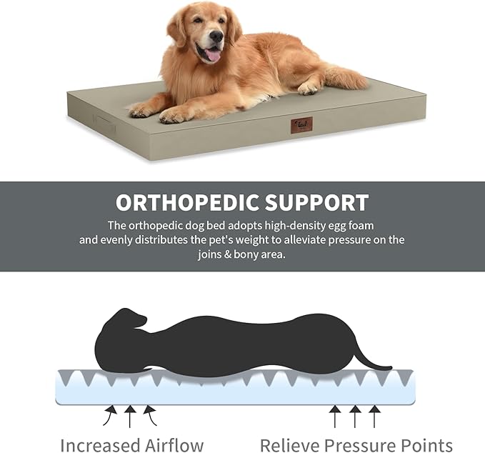 Outdoor Dog Bed for Medium Dogs, Waterproof Dog Crate Mat Orthopedic Egg Crate - Image 3