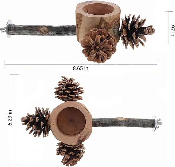 Bird Perch with Feeder for Cage & Chew Toys Pinecones - Image 4