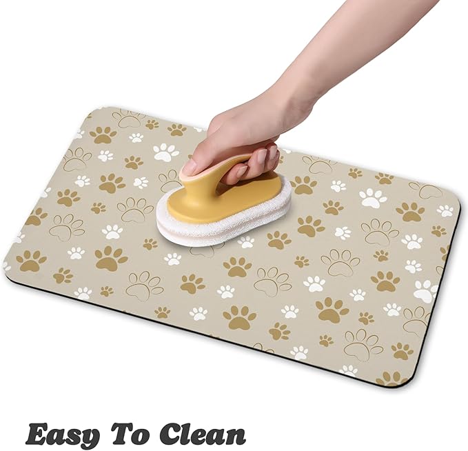 Dog Food Mat, Absorbent Water Bowl Mats Cat Pet Feeding Placemats Beige 17 * 30 - Image 4