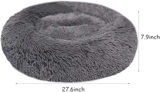 BODISEINT Faux Fur Dog Bed Cat Bed, Shag Round Anti-Anxiety Pet Calming Bed - Image 5