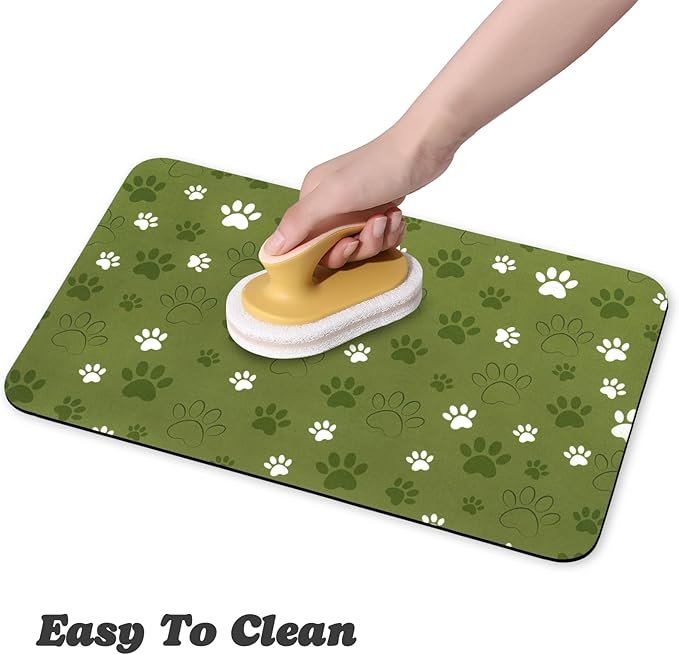 Dog Food Mat, Absorbent Water Bowl Mats Cat Pet Feeding Placemats Dark Green 12 - Image 4