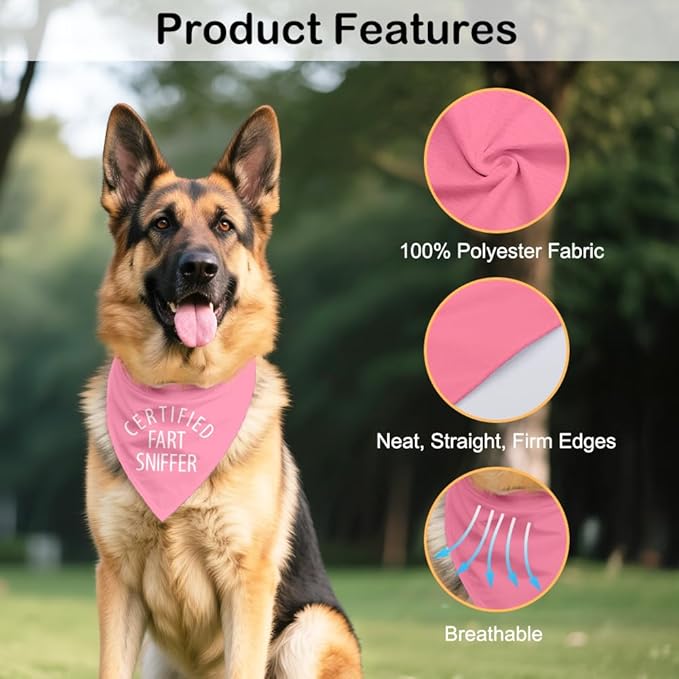 Certified Fart Sniffer Pink Dog Bandana, Funny Pet Bandana Adjustable Scarf - Image 3