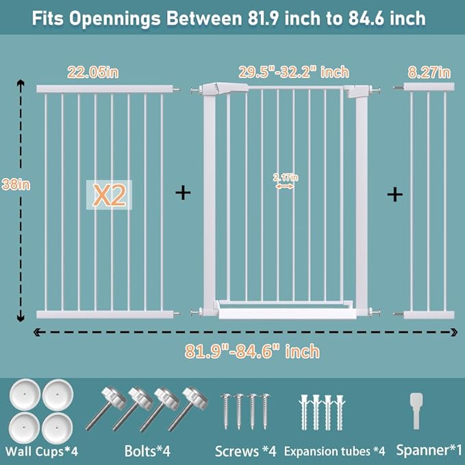 Fairy Baby 38" Extra Tall Dog Gates Indoor, 81.9"-84.6" Extra Wide Baby Gates - Image 2