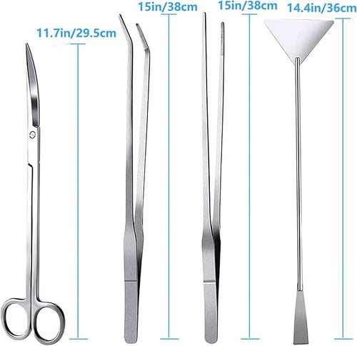 15in Aquascaping Tools, 4 in 1 Long Aquarium Tweezers Scissors Spatula - Image 2