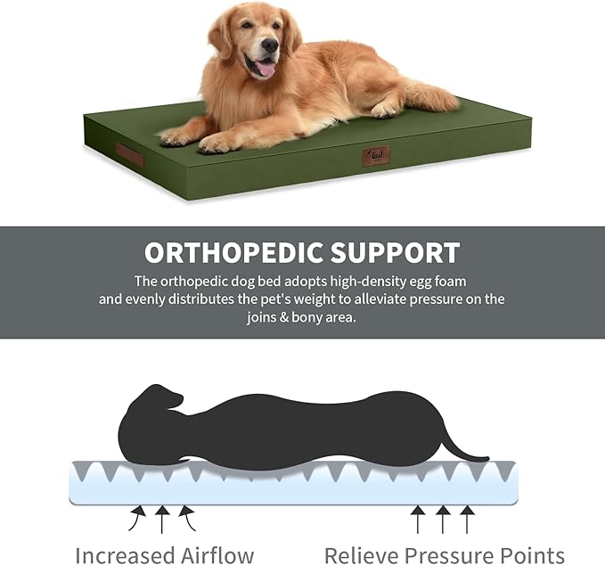 Outdoor Large Washable Dog Bed, Orthopedic Egg Crate Foam Dog Crate Mat - Image 2