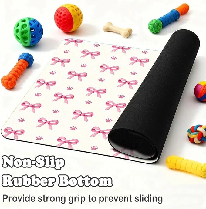 Pink Bow Dog Food Mat for Pet Cat Food Mat, Paws Absorbent Quick Dry Dog Bowl - Image 5