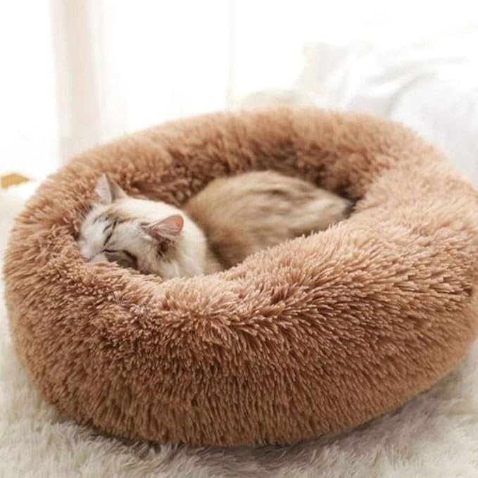 BODISEINT Faux Fur Dog Bed Cat Bed, Shag Round Anti-Anxiety Pet Calming Bed - Image 3