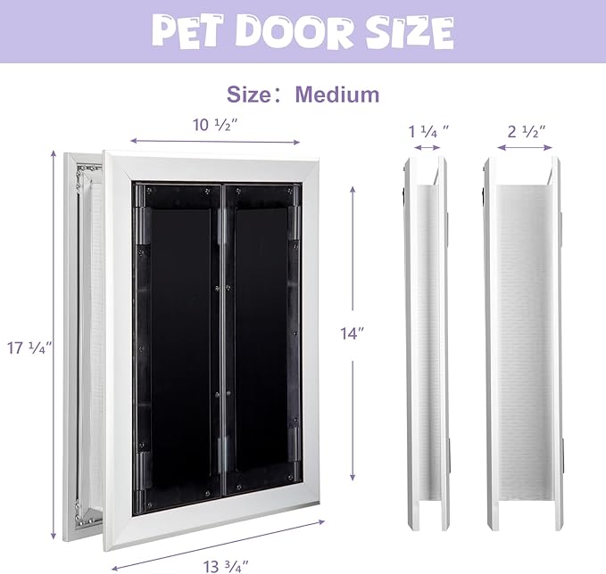 Sliver Pet Door with Panels, Aluminum Dog Door with Automatic Closing Magnetic - Image 2