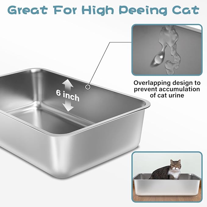 Stainless Steel Litter Box 2 Pack, 19.7"x13.7"x6" Large Metal Litter Box - Image 2