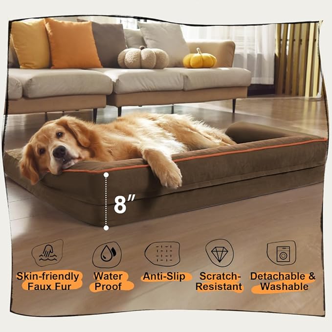 Orthopedic Large Dog Bed Washable: Brown Gaint Size Dog Beds - Image 6